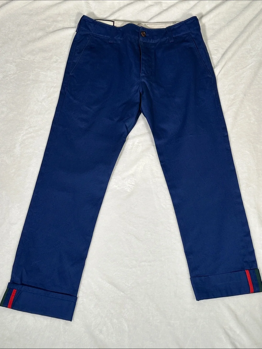 Gucci Navy Blue Men's Chino Pants with Signature Cuff Stripe